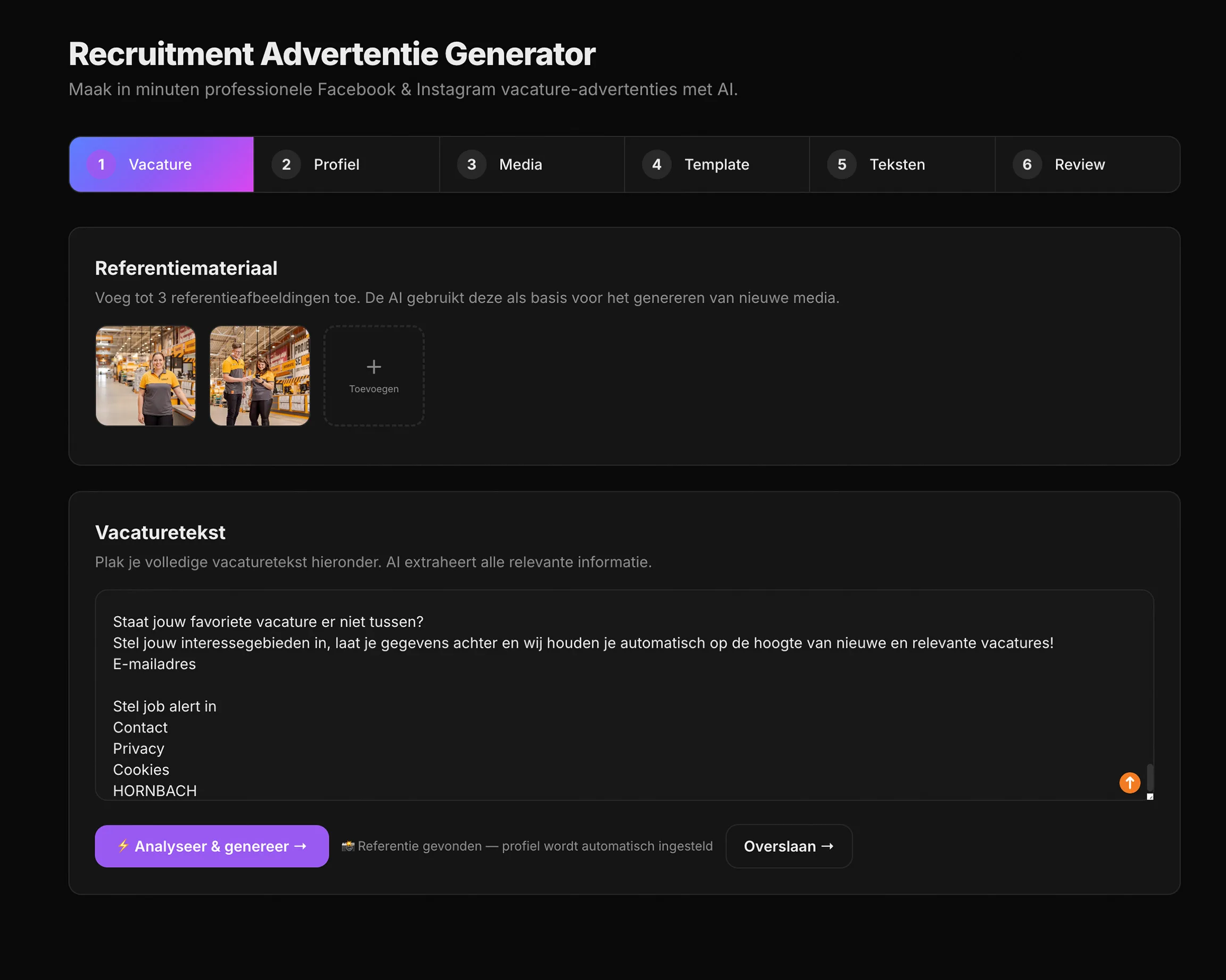 aiMarketeer Recruit, stap 1: Vacature uploaden Stap 1: Vacature uploaden. aiMarketeer Recruit recruitment marketing flow