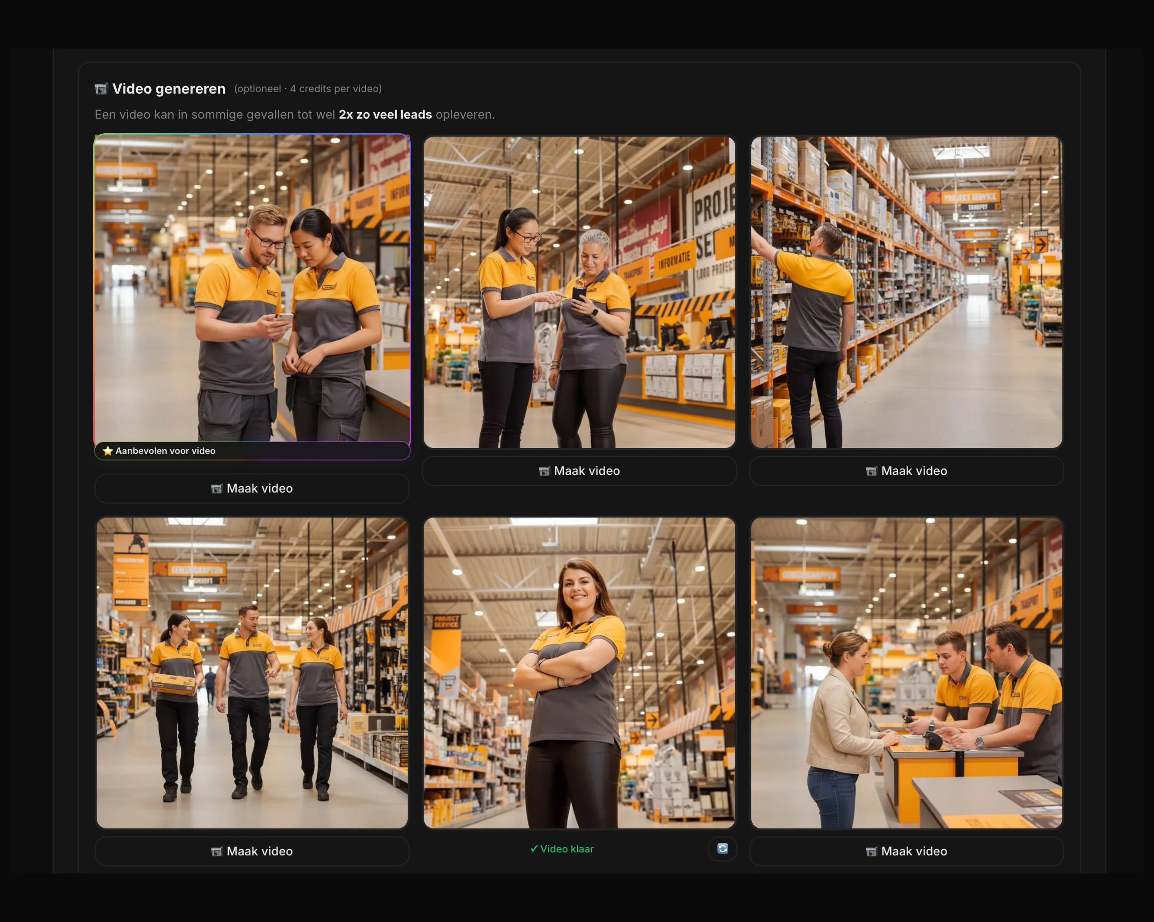 aiMarketeer Recruit, stap 4: Video's genereren Stap 4: Video's genereren. aiMarketeer Recruit recruitment marketing flow